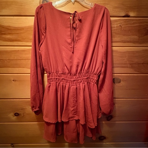 Altar'd State Deep Warm Terracotta Ruffled Long Sleeve A-Line Romper size L - Picture 5 of 9